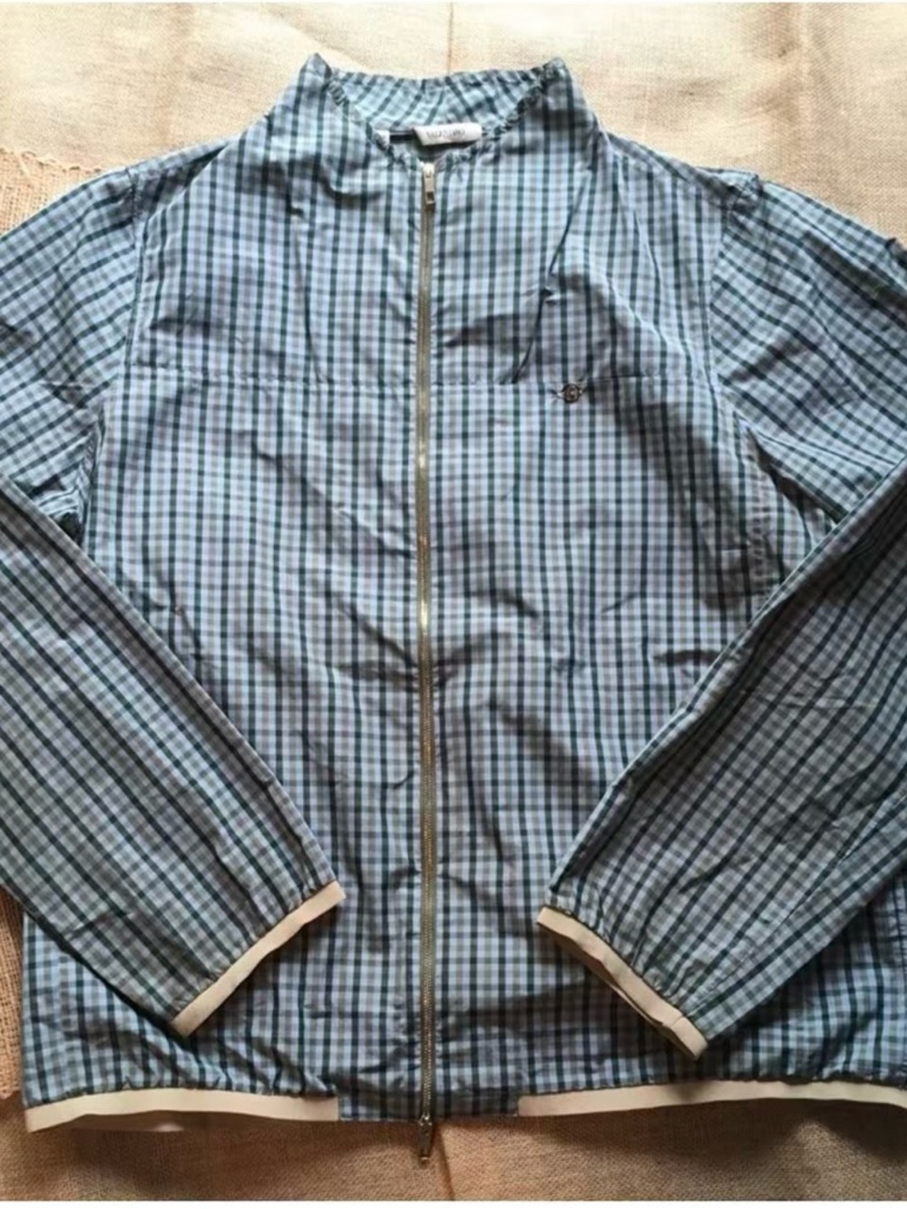 Valentino Blue Plaid Lightweight Zip Jacket
